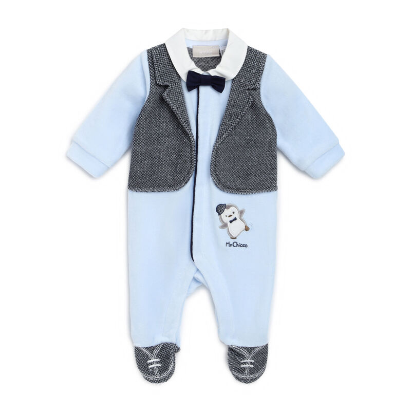 Boys Light Blue Printed Front Opening Babysuit image number null